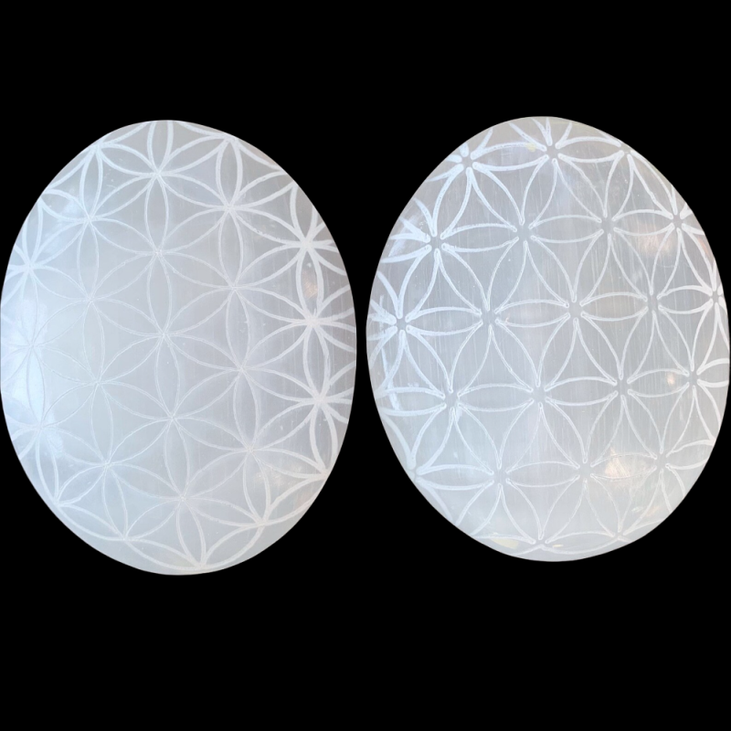 Selenite Palm stone engraved - Reference: SP11