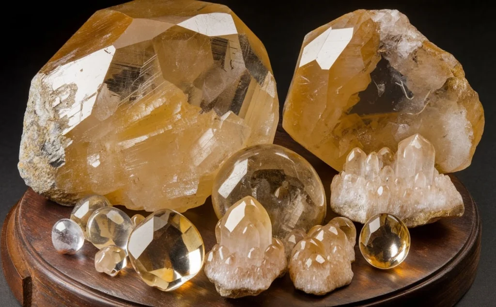 A vibrant golden-yellow citrine crystal with a translucent, sparkling surface