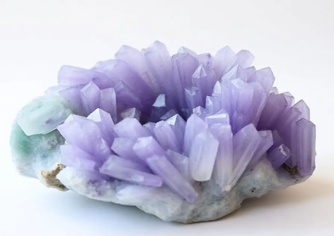 Colorful fluorite crystal cluster with vibrant purple, green, and blue hues