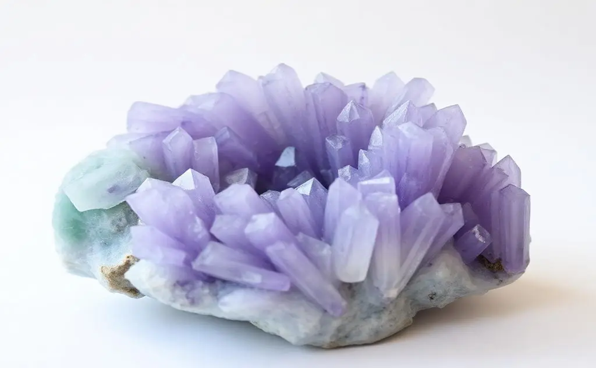 Colorful fluorite crystal cluster with vibrant purple, green, and blue hues