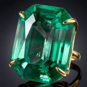Emerald Polished emerald stone with deep green color and natural inclusions, used for jewelry