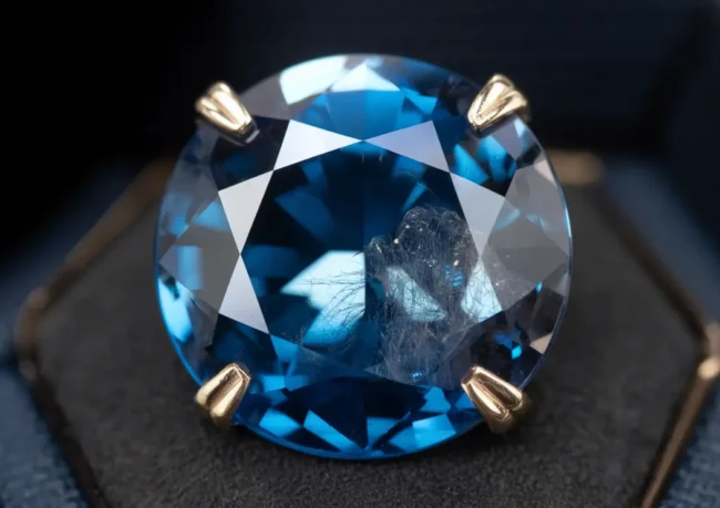 Musgravite gemstone with vivid grey-blue color and brilliant faceting