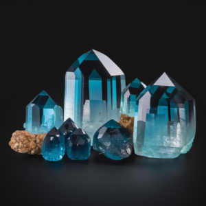 Variety of Musgravite mineral specimens in different colors and natural formations