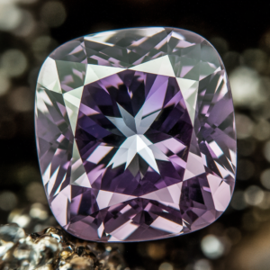 Rough hexagonal Taaffeite crystal specimen in a pale pink hue, showcasing its natural form