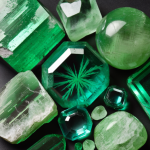 emerald stone Variety of emerald stones including raw crystals, polished stones, and faceted green gemstones